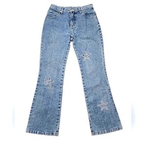 Vintage 90s Y2K No Boundaries Floral Cutouts Embroidered Juniors Denim Jeans 5